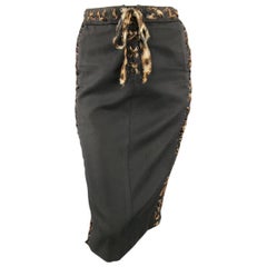 YVES SAINT LAURENT by TOM FORD Size 4 Dark Taupe Leopard Lace Up 2002 Skirt