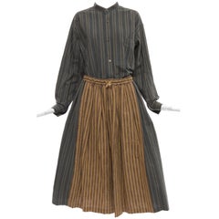 Issey Miyake Plantation Striped Woven Cotton Skirt Suit, Circa 1980's 4