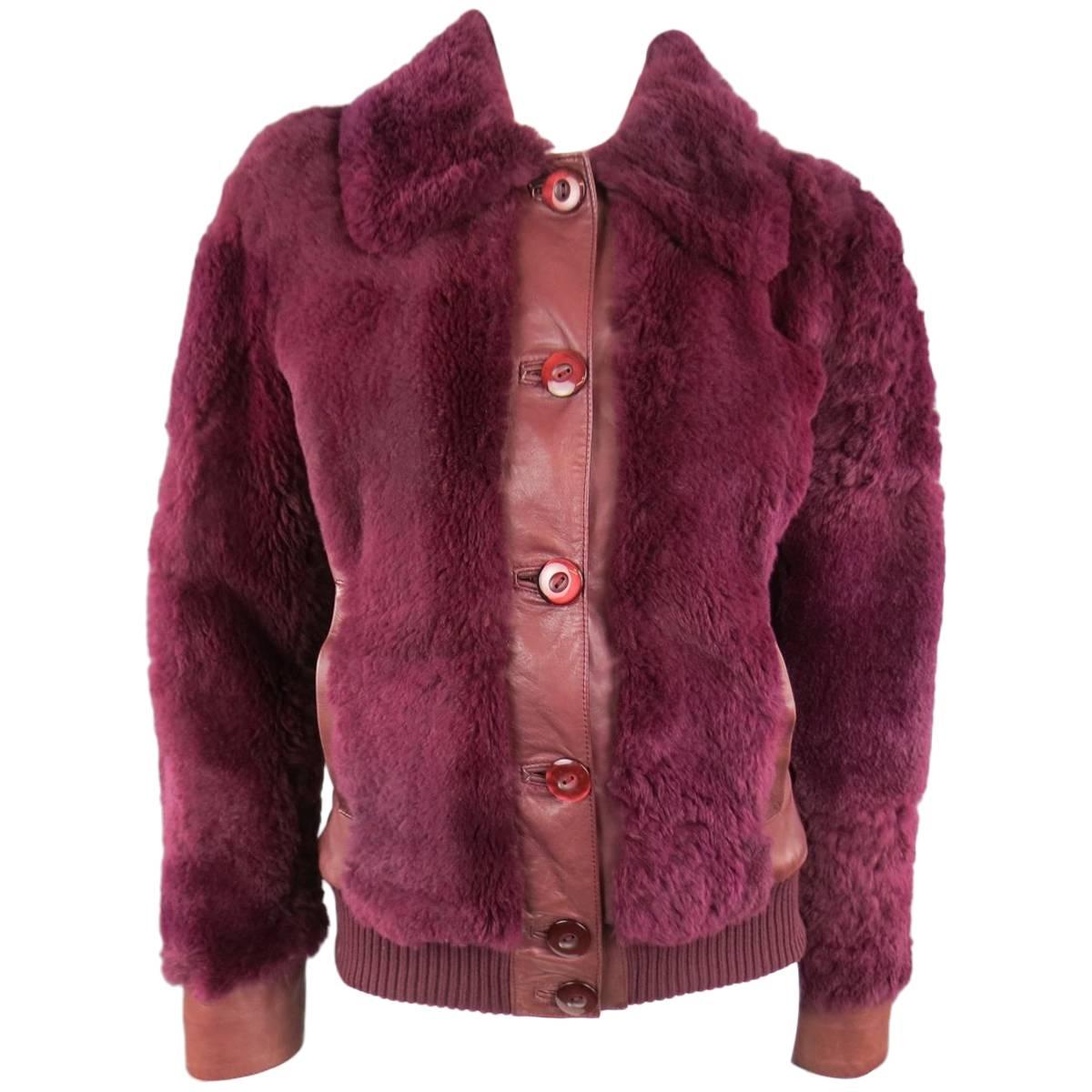D&G by DOLCE & GABBANA Size 6 Magenta Purple Leather & Rabbit Fur Bomber Jacket