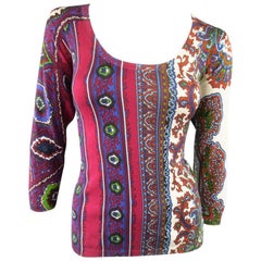 ETRO Size 8 Burgundy & Purple Striped Paisley Scoop Neck Pullover 8