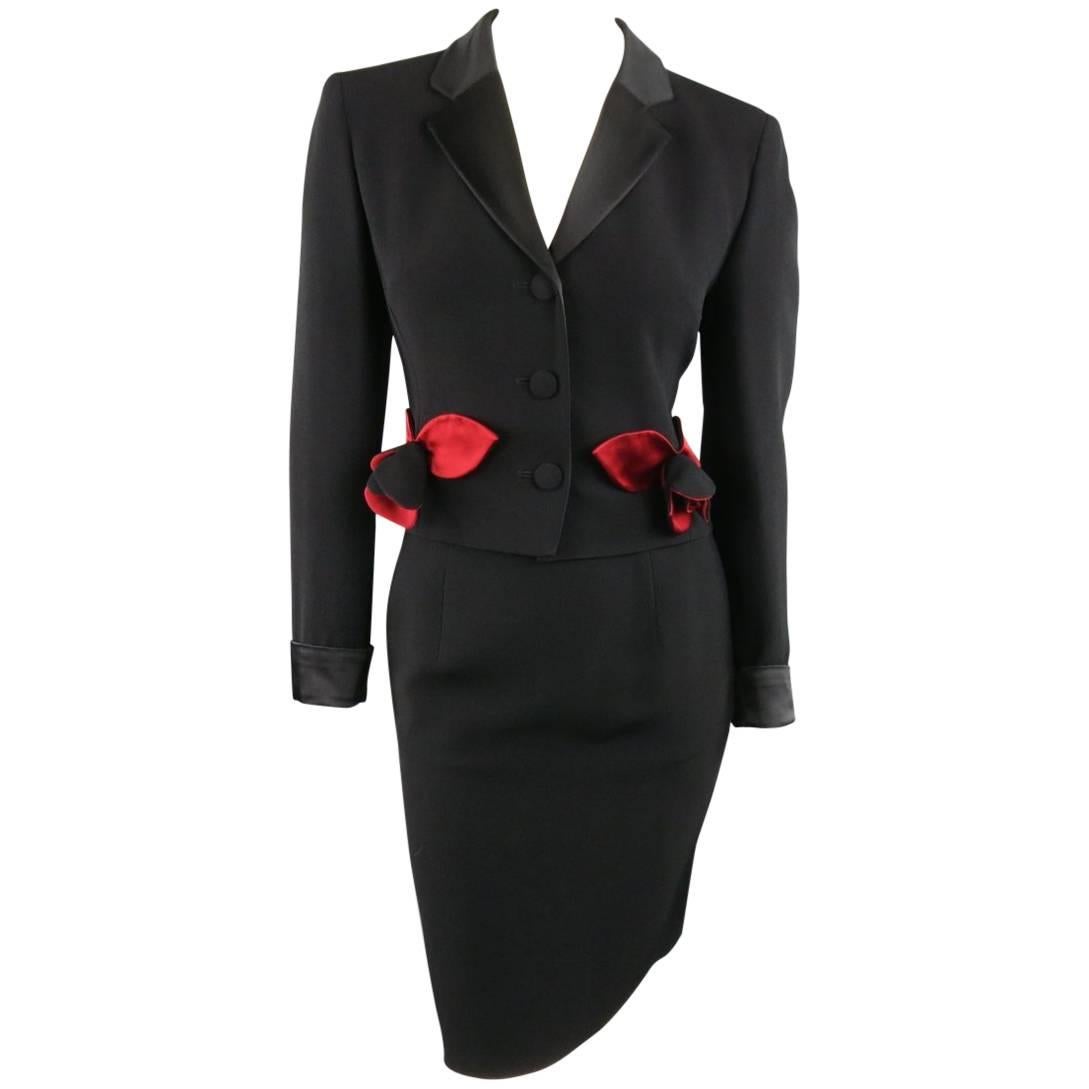 Vintage MOSCHINO Cheap & Chic 8 Black & Red Roses Skirt Suit