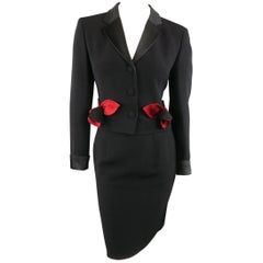 Vintage MOSCHINO Cheap & Chic 8 Black & Red Roses Skirt Suit