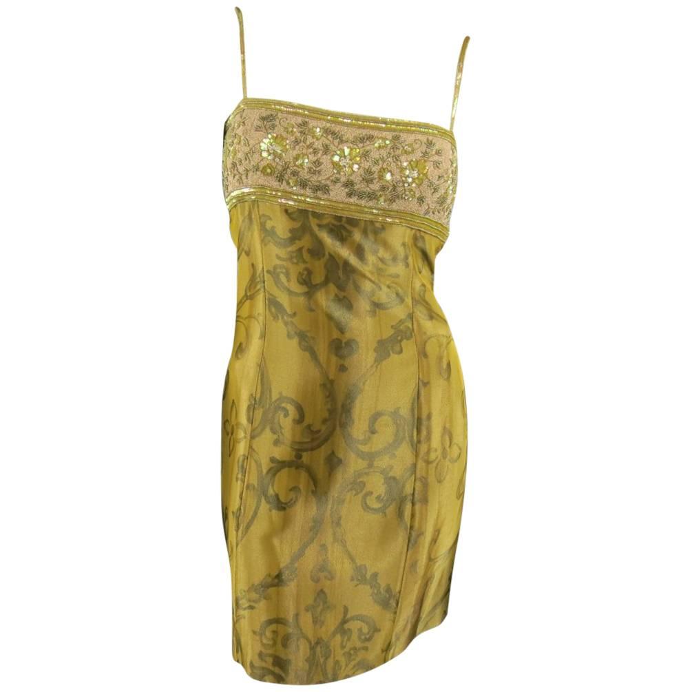 ESCADA COUTURE Size 10 Metallic Gold Brocade Sequin Bust Cocktail Dress