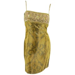 ESCADA COUTURE Size 10 Metallic Gold Brocade Sequin Bust Cocktail Dress