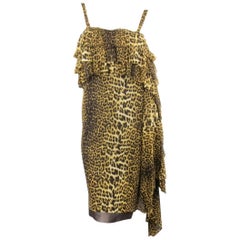 JEAN PAUL GAULTIER Size XS Cheetah Leopard Mesh Asymmetrical Ruffle Dress