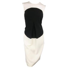 Calvin Klein Collection Cream and Black Circle Pleat Sleeveless Shift Dress