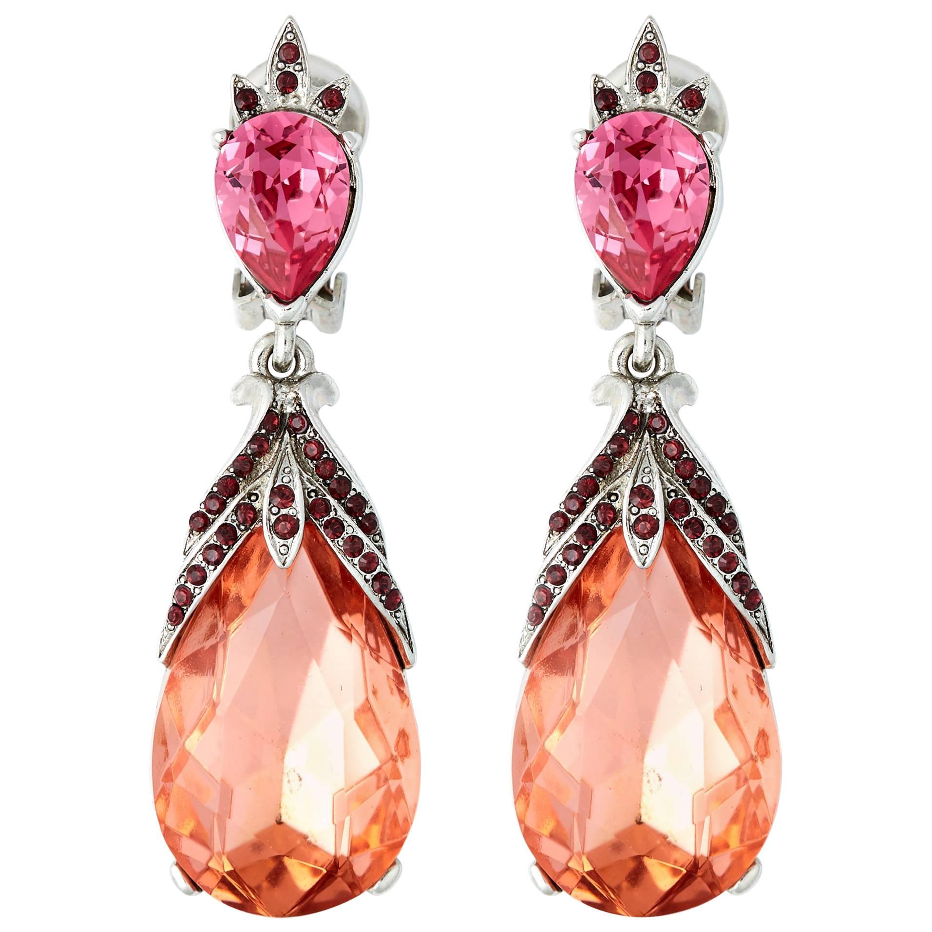 Oscar de la Renta Peach Crystal Earrings 