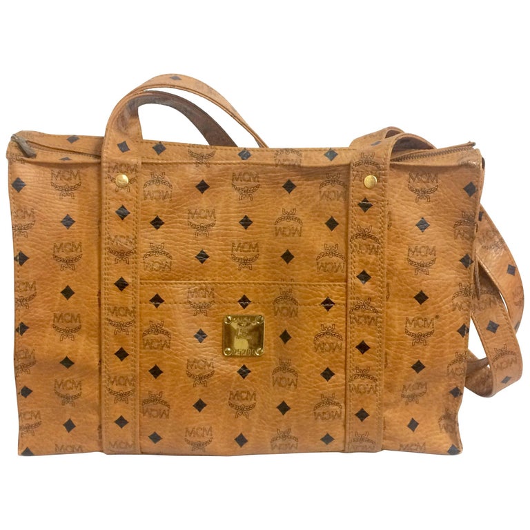 Vintage MCM brown monogram large tote, shoulder bag. By Michael Cromer