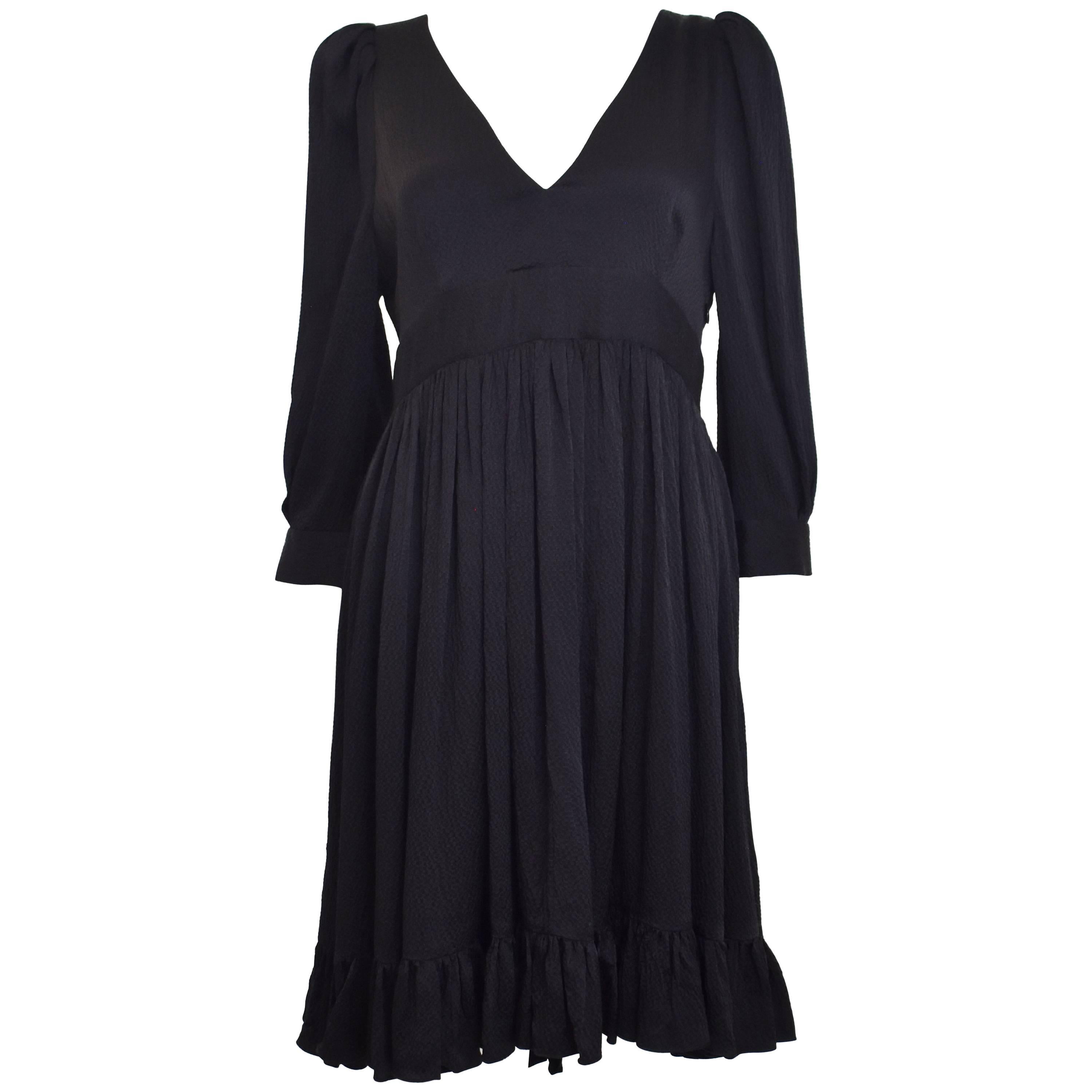 Balenciaga Black Silk Dress with Bell Sleeves and Ruffle Hem  For Sale