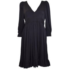 Balenciaga Black Silk Dress with Bell Sleeves and Ruffle Hem 