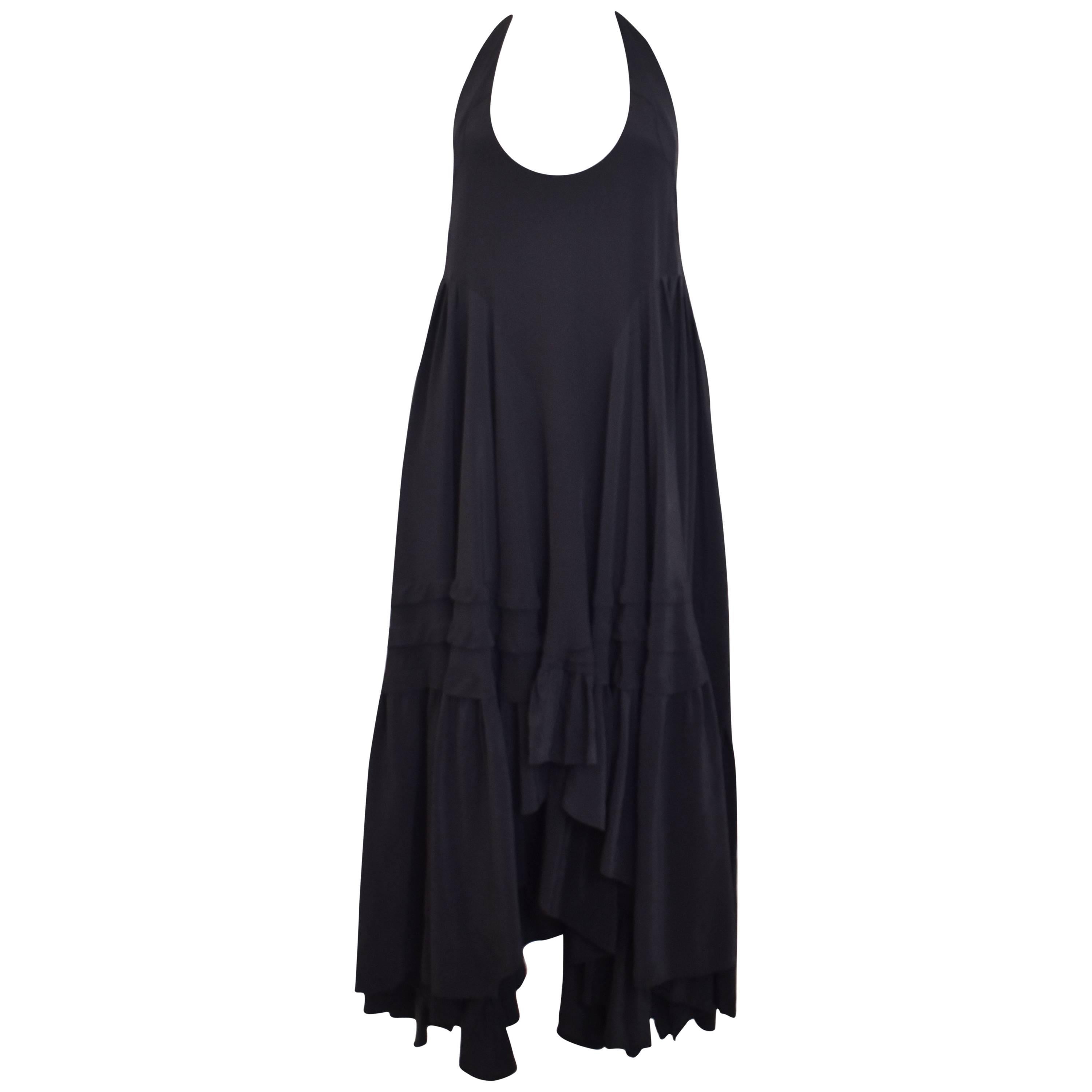 Balenciaga Black Silk Halter Neck Ruffle Dress For Sale