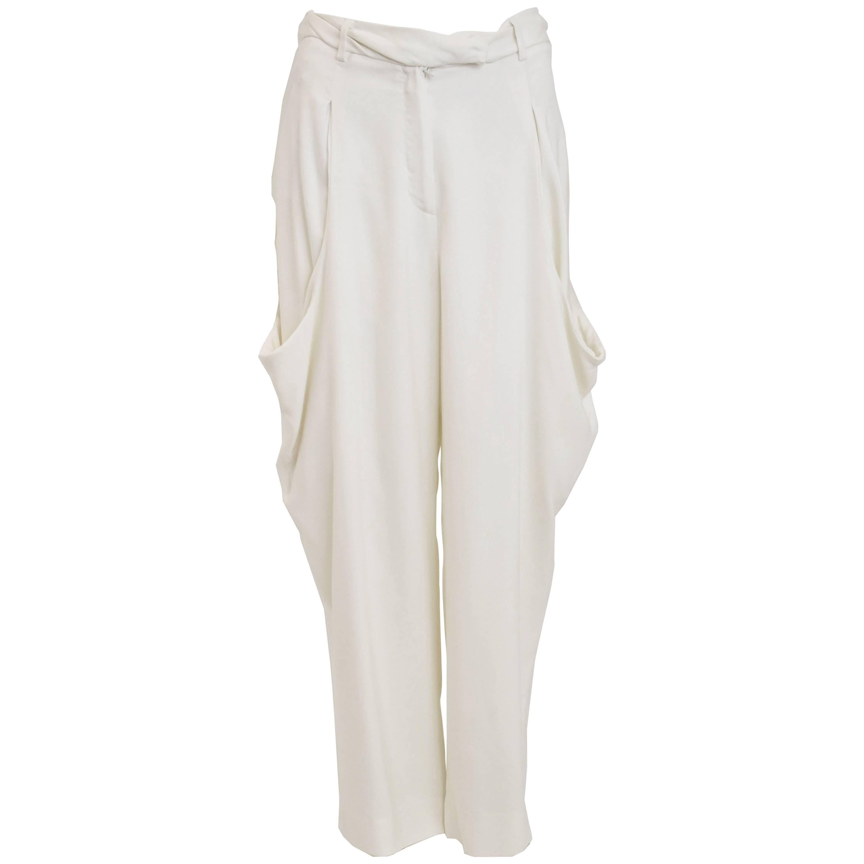 Margiela White Cropped Trousers with Oversize Side Pockets Iconic White Label For Sale