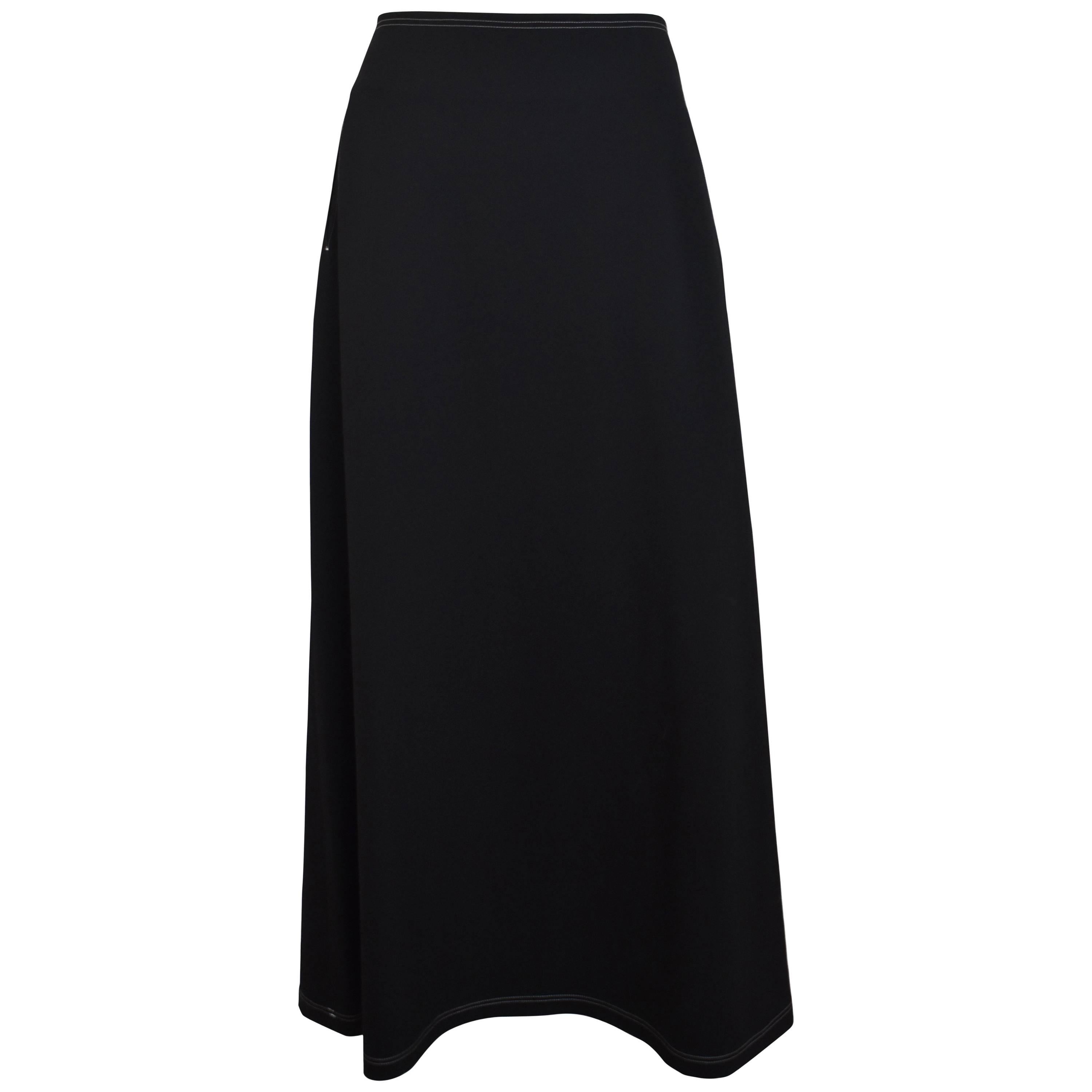 Y’s By Yohji Yamamoto Black A-Line Skirt with Contrast White Stitching and Pocke