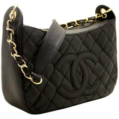 CHANEL Caviar Chain One Shoulder Bag Black Quilted Leather Zipper 6