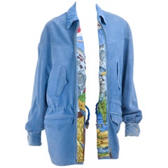 Vintage 90s HERMES Suede & Silk Leather Jacket with Christophe Colomb Print 7