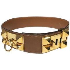 HERMES 'Collier de Chien' Gold Leather and Gold-Pleated Hardware Belt 11