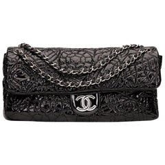 2000s Chanel Black Graphic Edge Quilted Patent Vinyl Jumbo Flap Bag 7