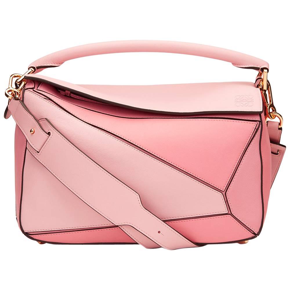 2016 Loewe Soft Pink & Candy Dark Pink Calfskin Puzzle Bag