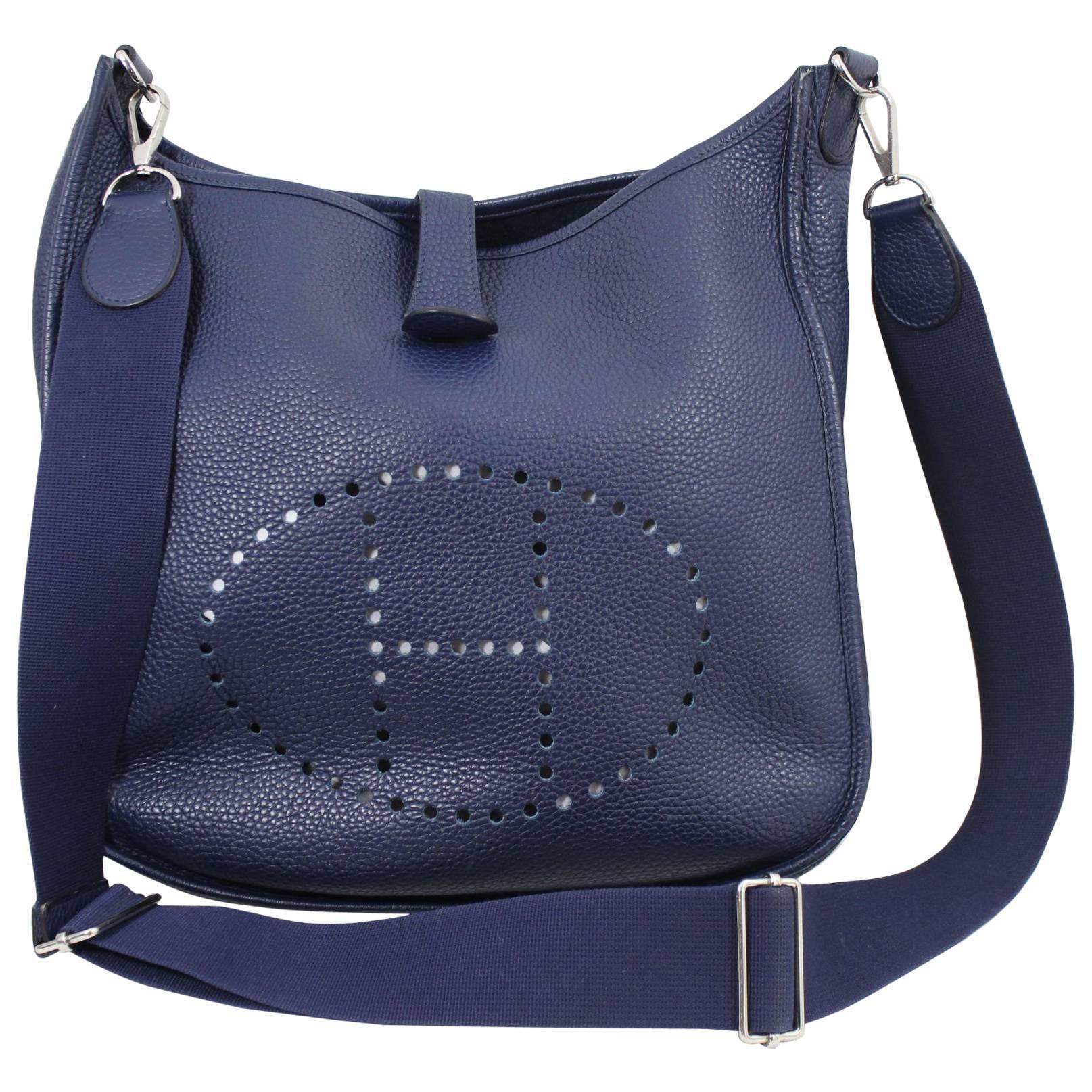 2013 Hermes Evelyne Blue Gained Leather Bag. Good condition