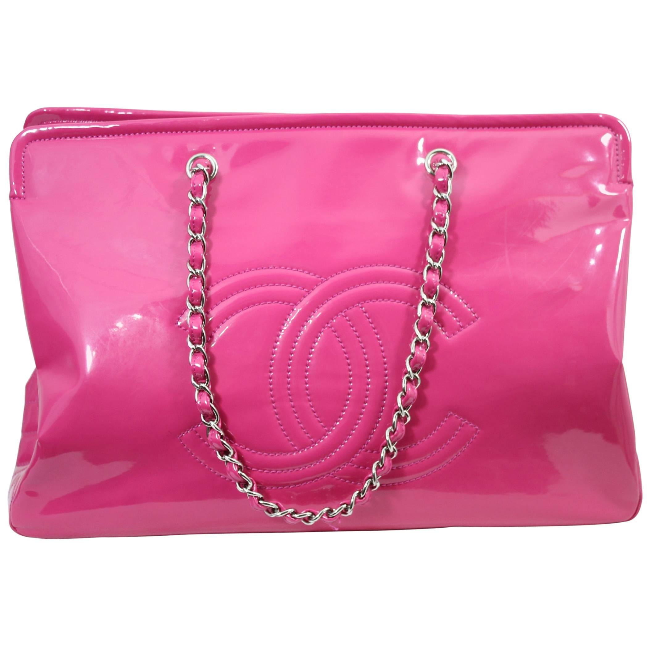 Lovely Chanel Flashy Patented Leather Pink Bag. Big size