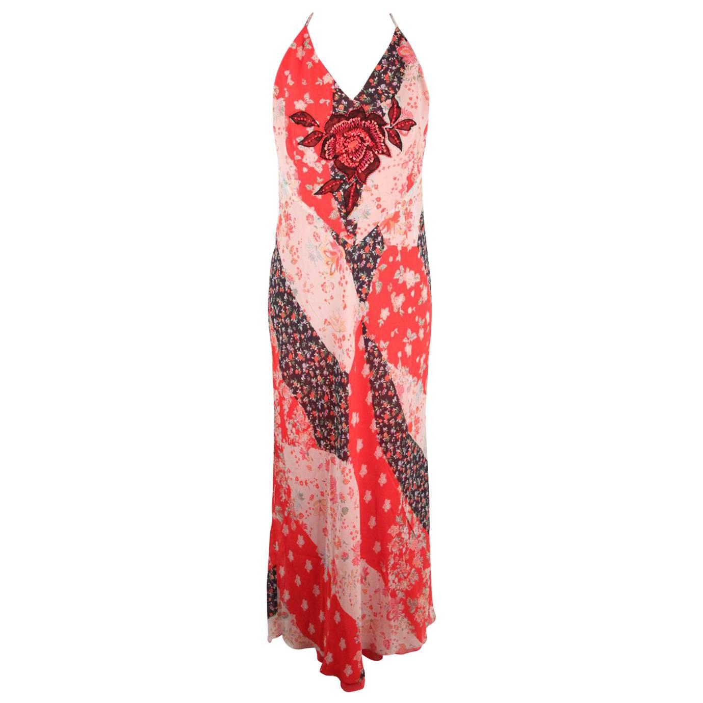 GIORGIO GRATI Floral Silk Long HALTERNECK Maxi DRESS Size 42 For Sale ...