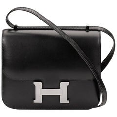Used 2000s Hermes Black Box Calf Leather Constance 18