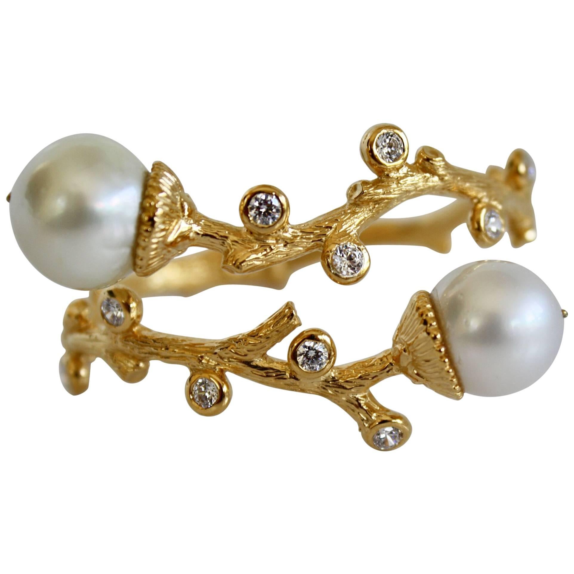 South Sea Pearl Branch Motif Bangle Bracelet