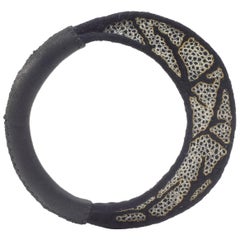 Black Wool Bracelet with White Circular Stitching