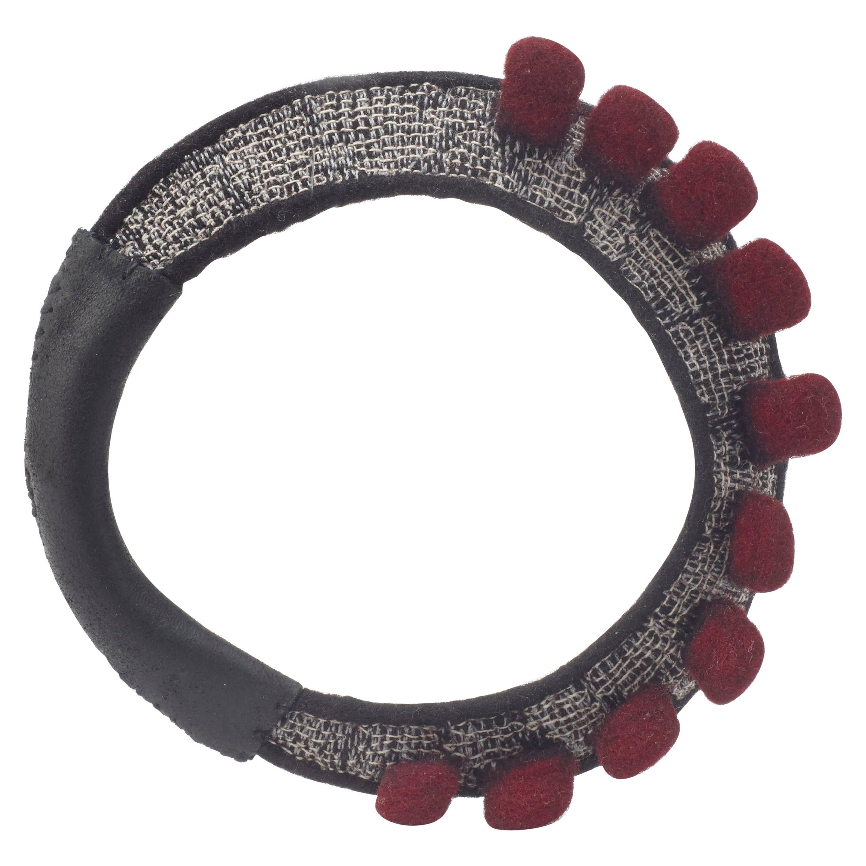 Black Wool Bracelet with Red 3-D Tabs For Sale