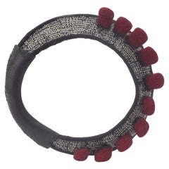 Black Wool Bracelet with Red 3-D Tabs