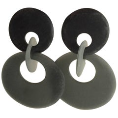 Retro Danish MONIES Gerda Lyngaarrd Matte Frosted Resin Geometric Drop Clip Earrings