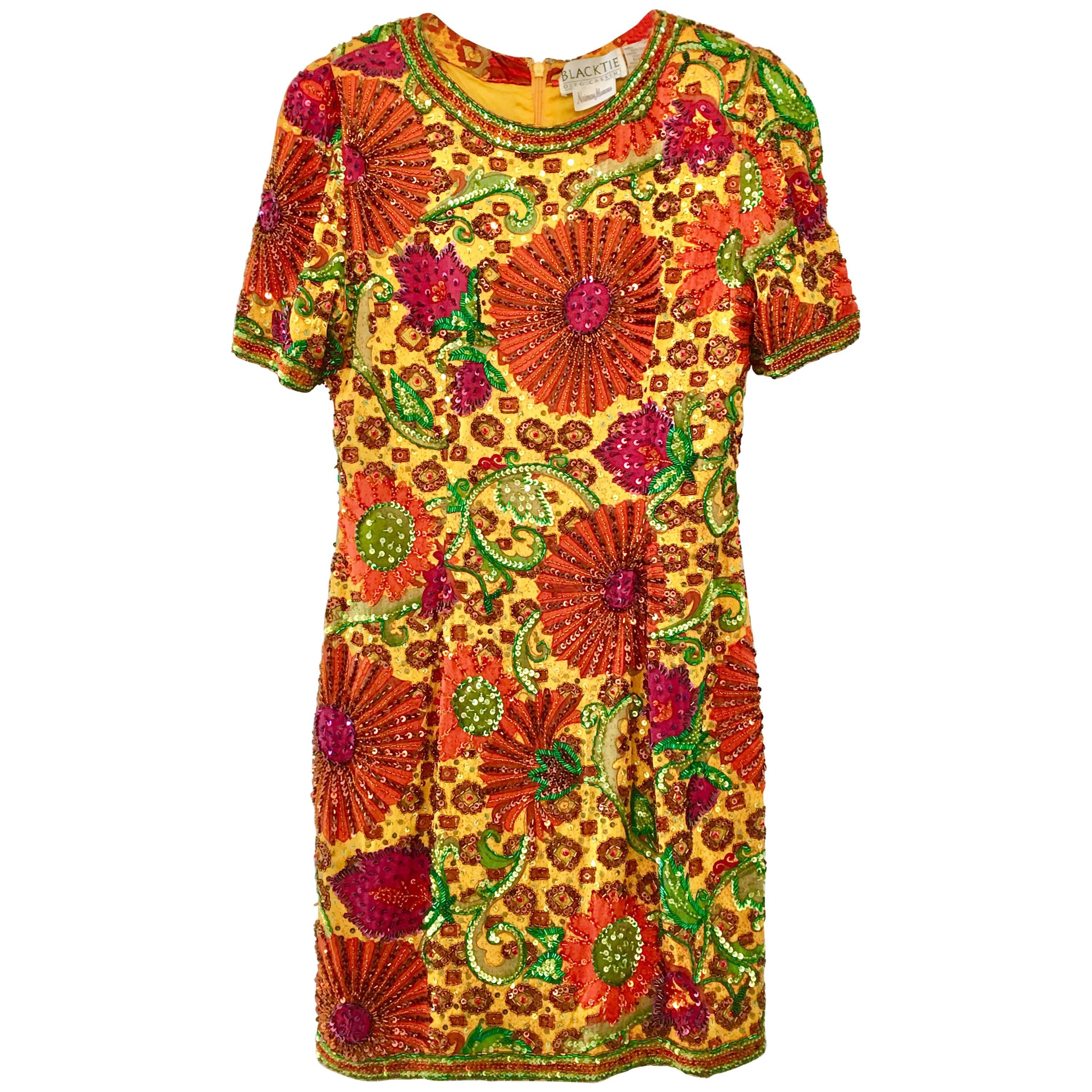 80
S Oleg Cassini "Flower Power" Silk Sequin Cocktail Dress