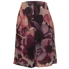 Gianni Versace Couture Purple Floral Print Silk Chiffon Skirt, 1990s