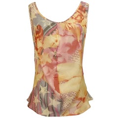 Alexander McQueen 2003 Abstract Print Multicolor Draped Tank Top