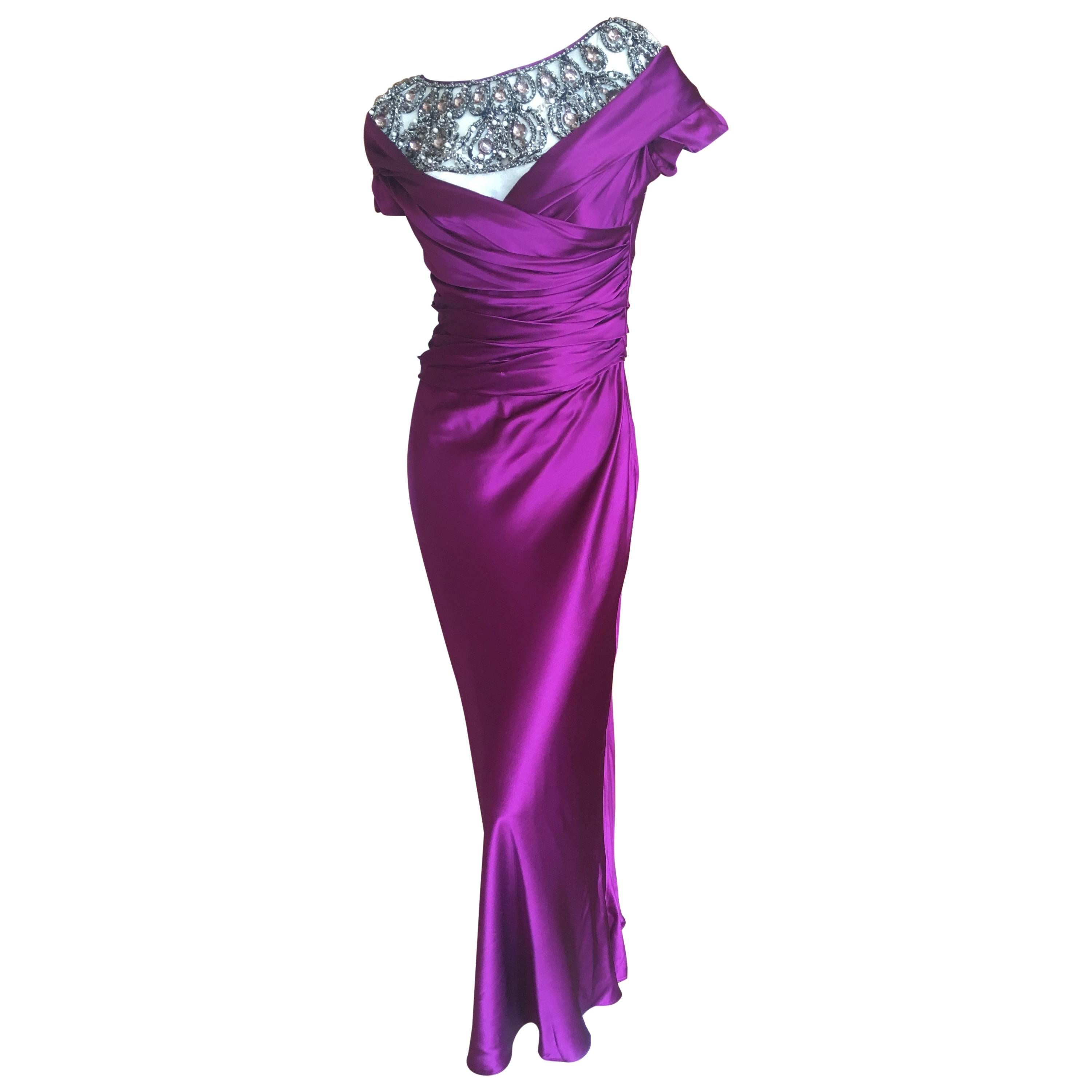 Moschino Violett Evening Dress with Extravagant Jeweled Collar