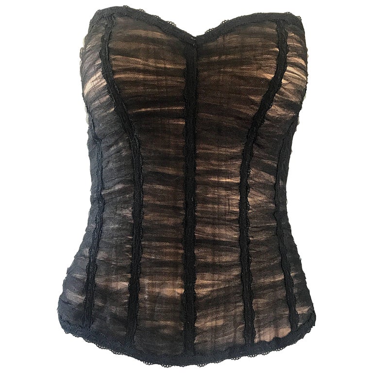 Rene Ruiz Couture Black and Nude Strapless Silk Net Overlay Bustier Corset  Top For Sale at 1stDibs