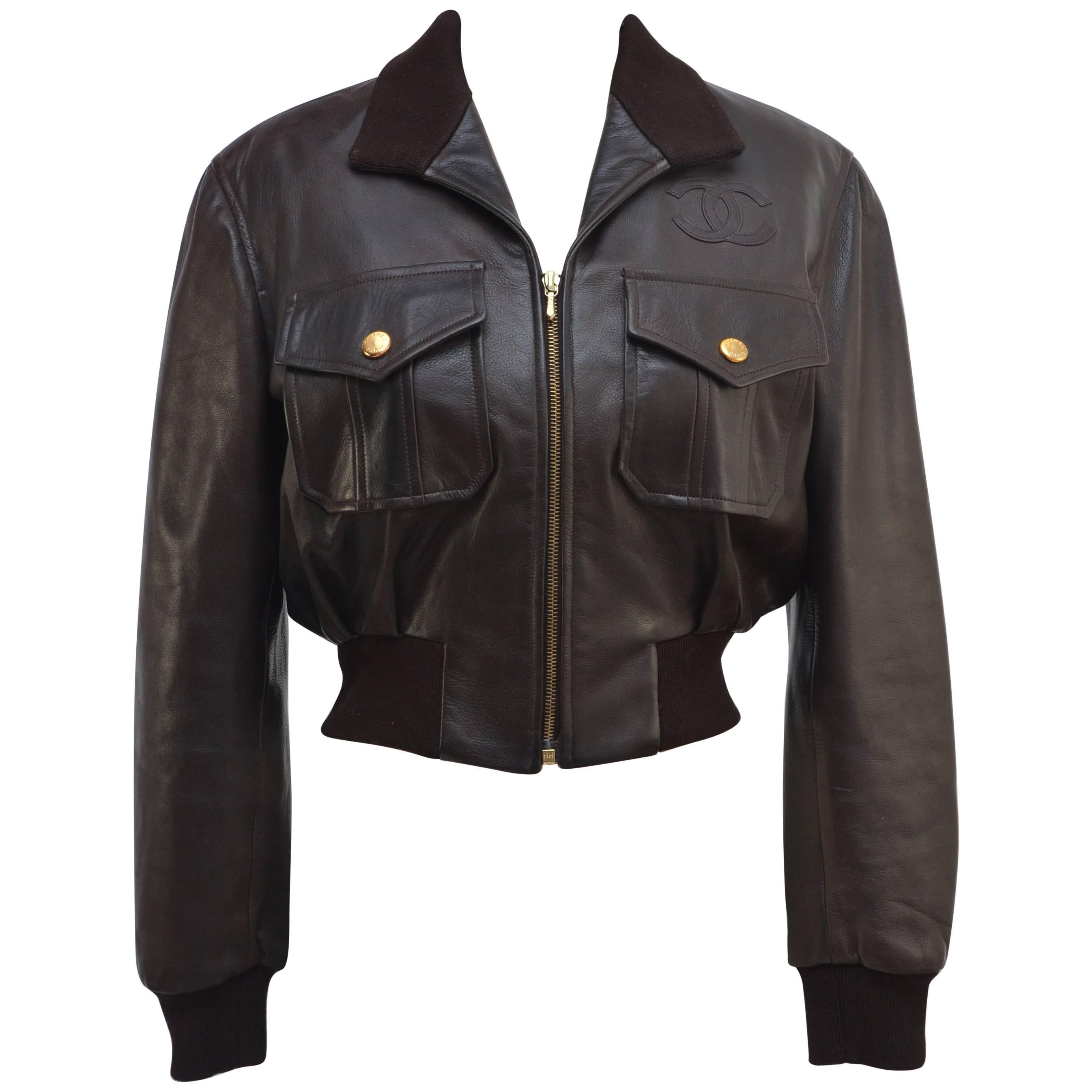 CHANEL Brown CC Leather Jacket  MINT