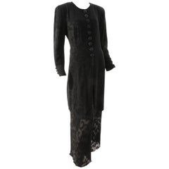 Exquisite Donna Karan Black Silk Brocade Jacket & Sheer Pants Set LEONE 90s 10/M