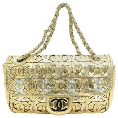 Chanel Silver and Gold "CC" Logo Gold Lambskin Flap Shoulder Bag