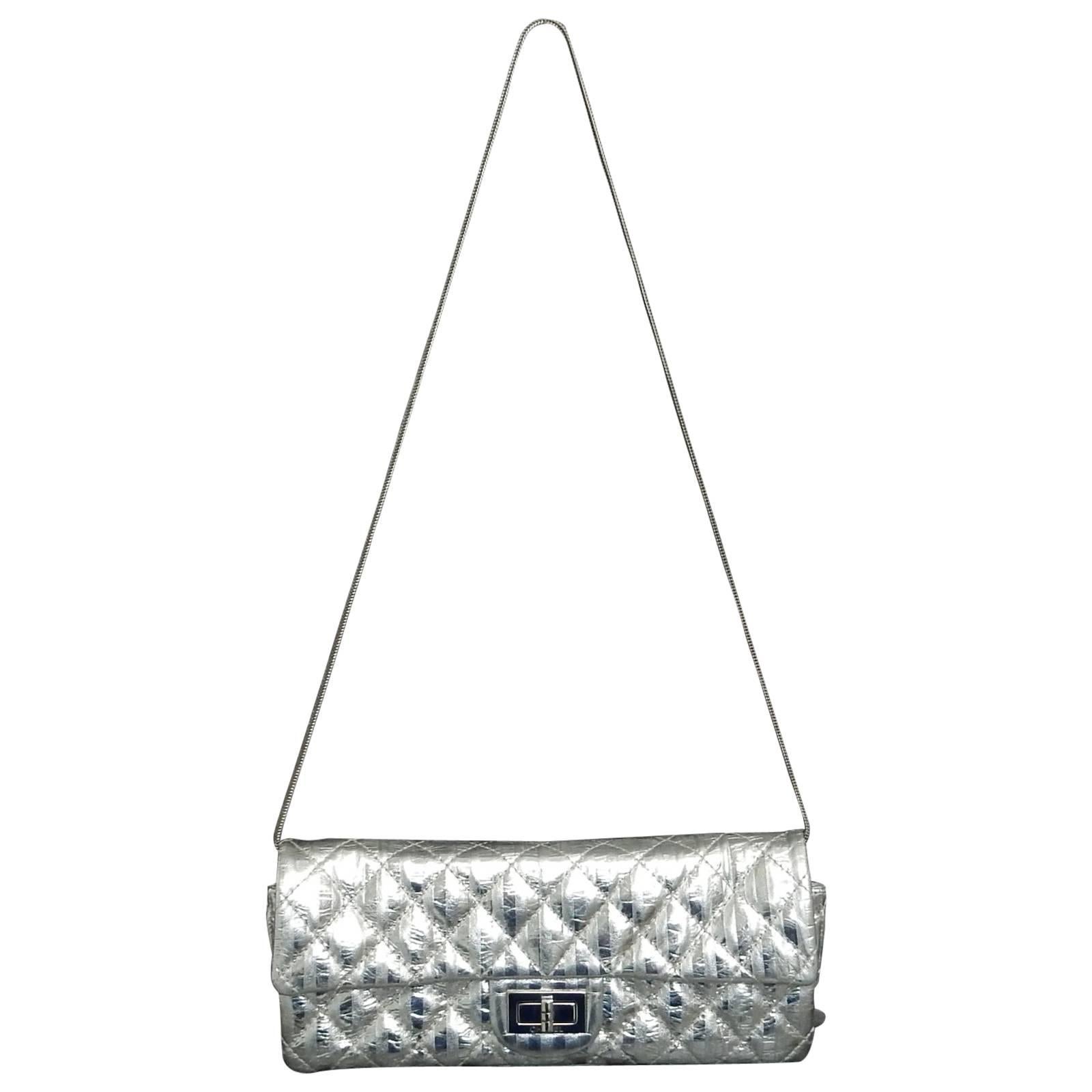 Chanel Silver Metallic Quilted Calf Skin Leather Flap Reissue Shoulder Bag