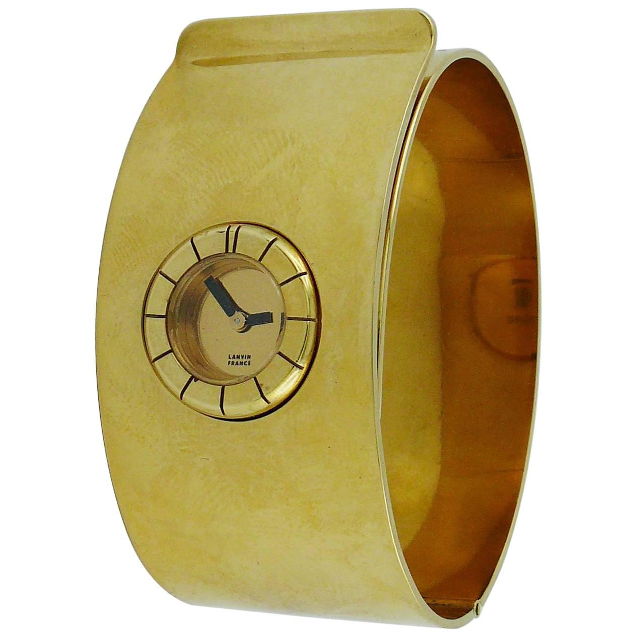 Lanvin Vintage 1970 Gold Toned Bracelet de Force Watch en vente