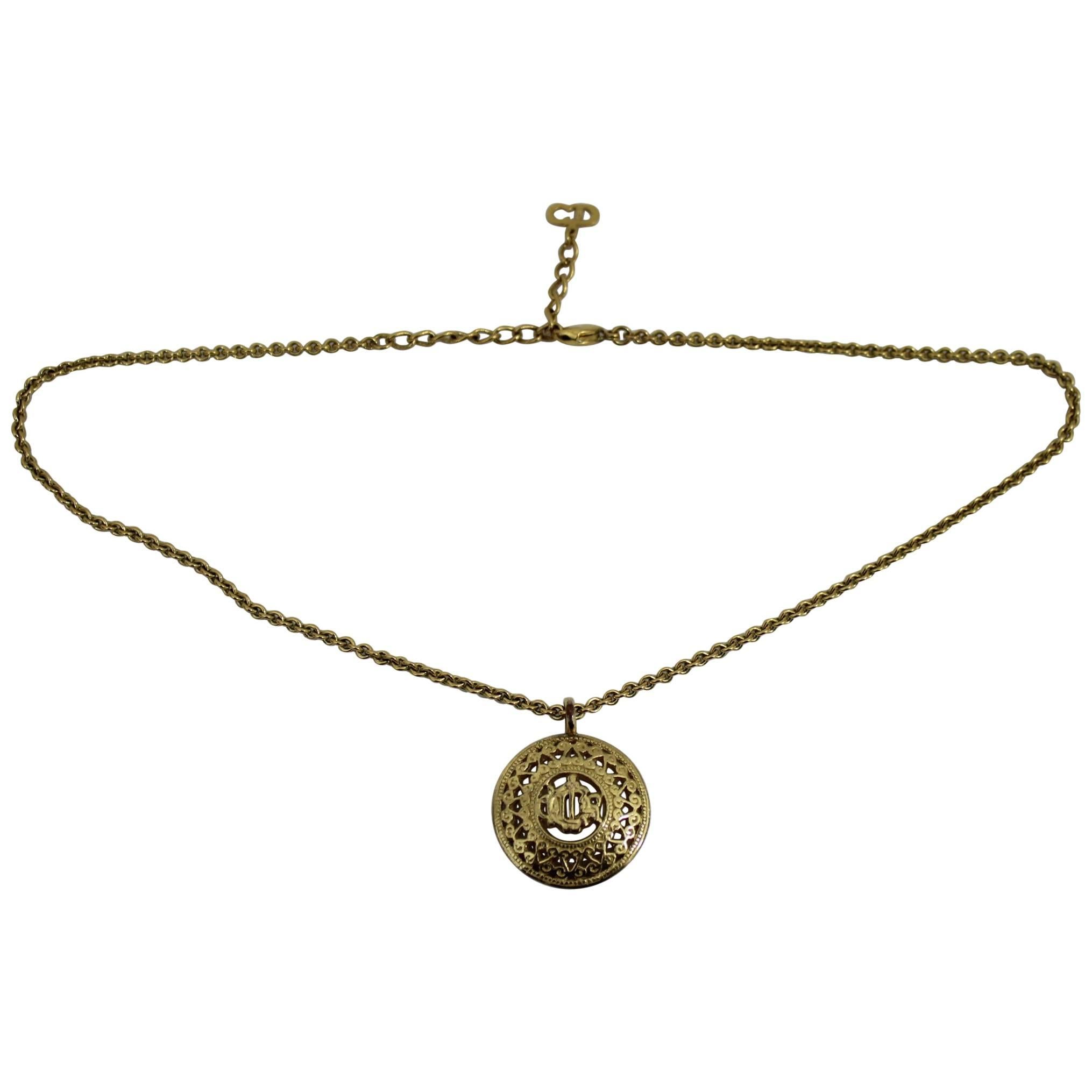 Christian Dior Vintage Gold Plated Necklace For Sale