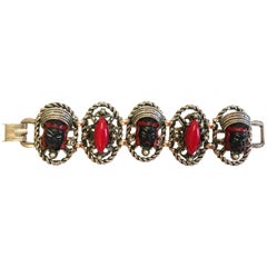 Vintage Blackamoor Asian Princess Bracelet - Red Bead Pearls 12
