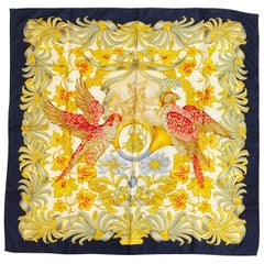 Salvatore Ferragamo 19th Century Falconer Navy Silk Twill Scarf