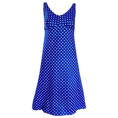 1960s Royal Blue and White Star Print A - Line Novelty Vintage 60s Dress