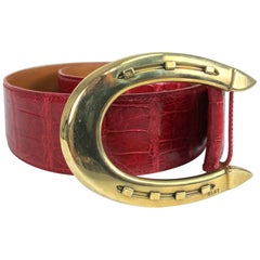 Ralph Lauren red alligator belt with gold horseshoe buckle