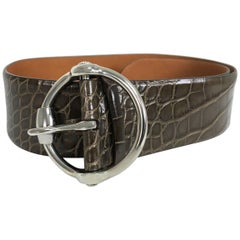 Ralph Lauren wide brown alligator belt with heavy silver buckle M