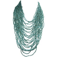 Native American Seed Bead Turquoise 28 Strand Bib Necklace 