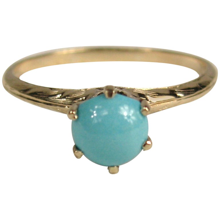 Antique Claw Set Persian Turquoise  Gold Ring  For Sale  at 