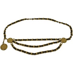 Chanel Vintage Gold Plated and Leather Belt
